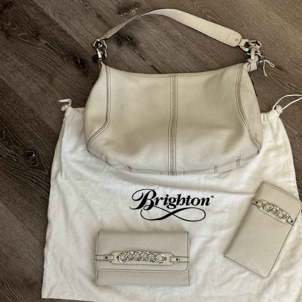 Brighton Cream Leather Hobo Bag Set